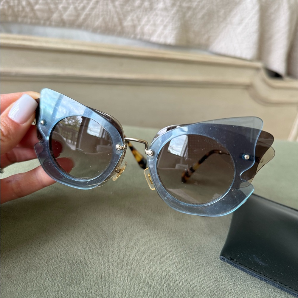 Miu Miu Blue and Gold Cat-Eye Sunglasses